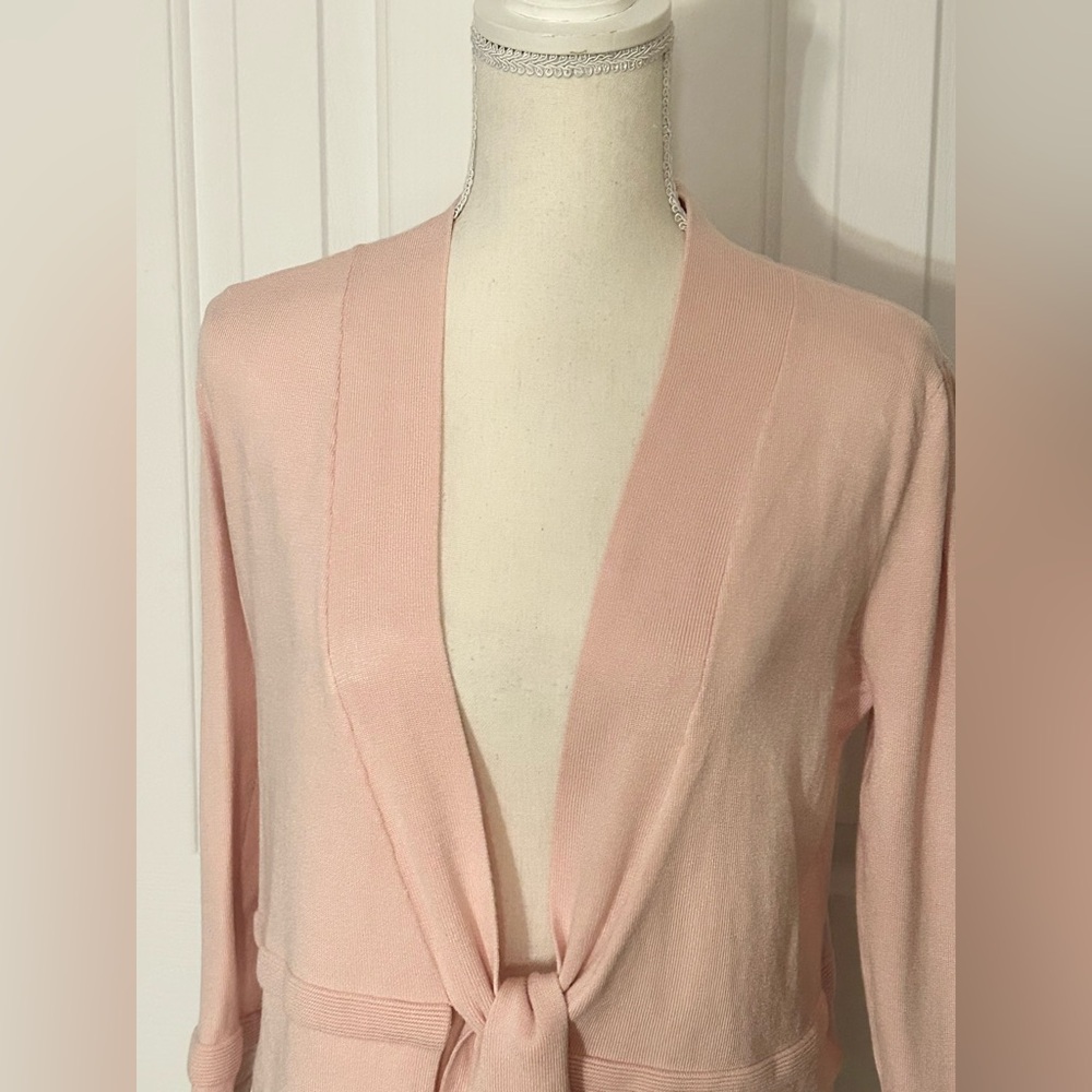 PREMISE STUDIO Women Light Pink Knitwear Cardigan, Waist Tie, Size Medium - Picture 4 of 6